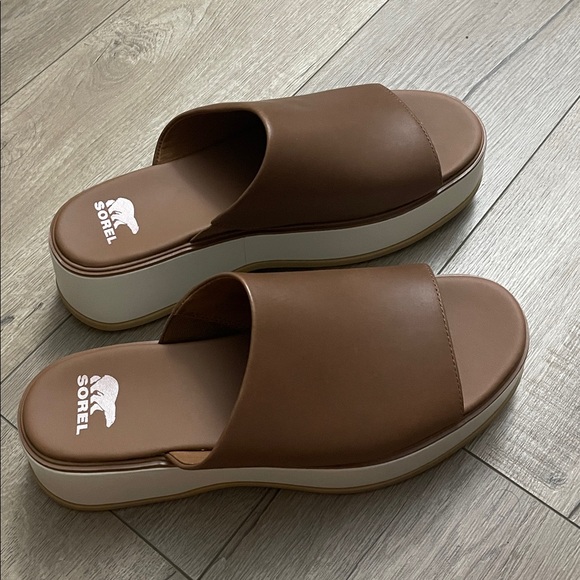 Sorel Dayspring Platform Slide Women Chunky Sandal Velvet Tan Chalk Size 10 NEW - Picture 8 of 12